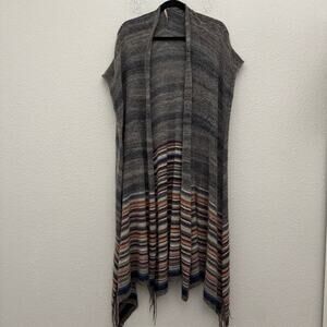 Free People Latitude 30 Wrap Poncho Shawl Rainbow Gray Fringe Stripe Size XS/S